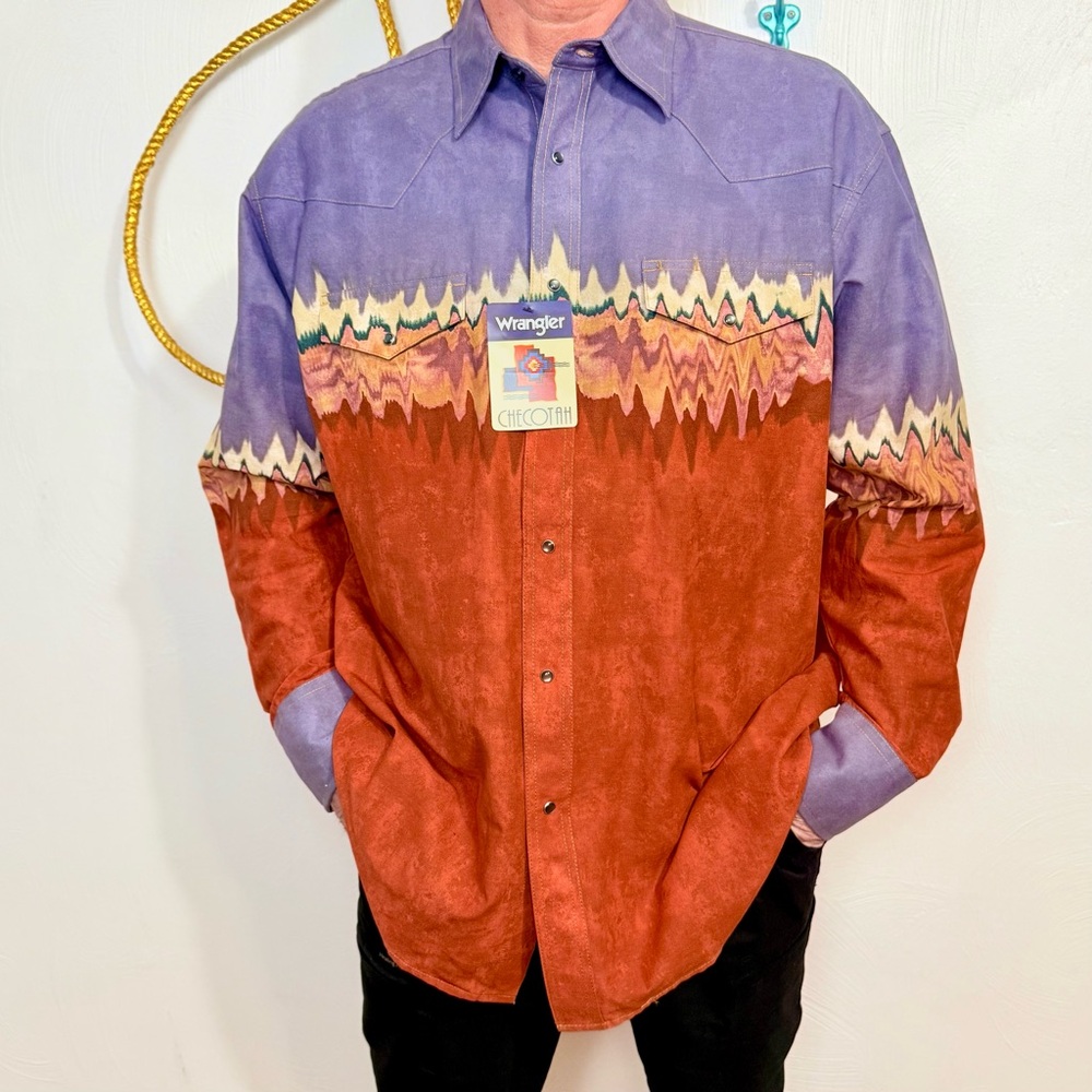 NWT Wrangler Checotah Border Sunset Orange Pearl snap button up shirt size XL